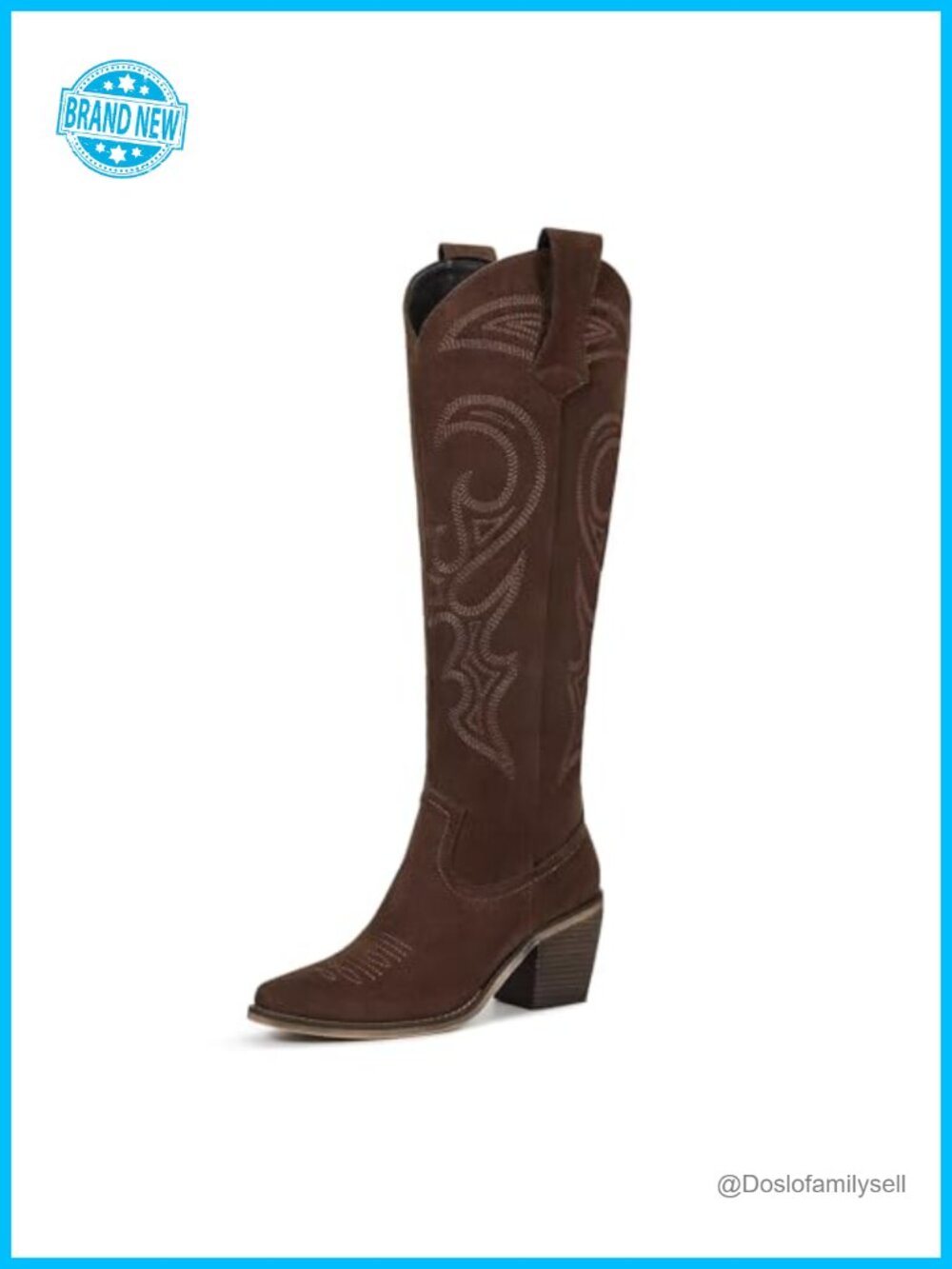 Faux Suede Knee High Western Cowboy Boots with Embroidery